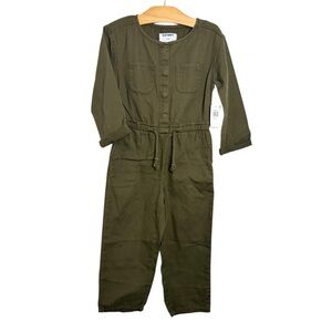 Old Navy Girls XS (5) Olive Green Utility Jumpsuit With Drawstring Waist & Pocke